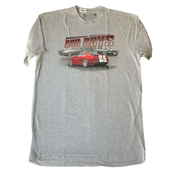 New Port Blue Men’s Short Sleeve T-shirt Size L, Gray, American Muscle Bad Boys - Picture 1 of 7